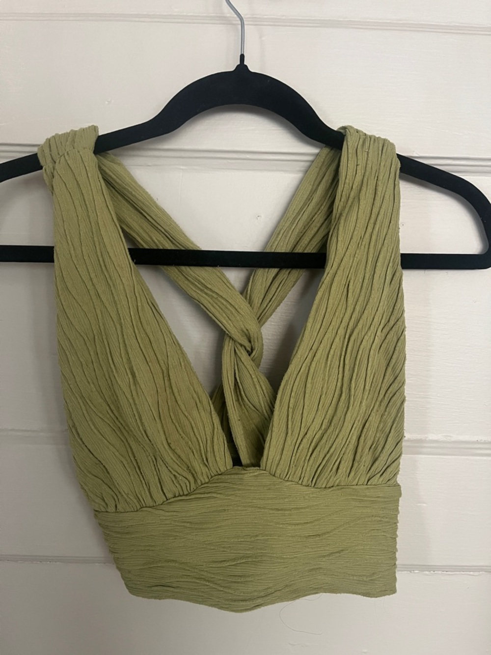 Cider Olive Green Crinkled Halter Top